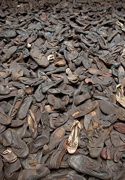 Shoes confiscated from prisoners at Majdanek, on loan to the U.S. Holocaust Memorial Museum from the State Museum of Majdanek, Lublin, Poland. (Photo by U.S. Holocaust Memorial Museum)