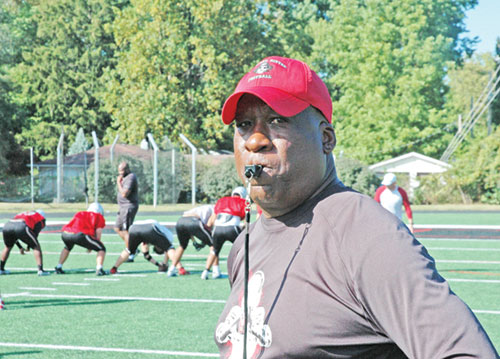 As the head coach of the football team of Cardinal Ritter High School in Indianapolis, Levar Johnson II strives to bring out the best in the youths he coaches—as players and people. (Photo by John Shaughnessy)